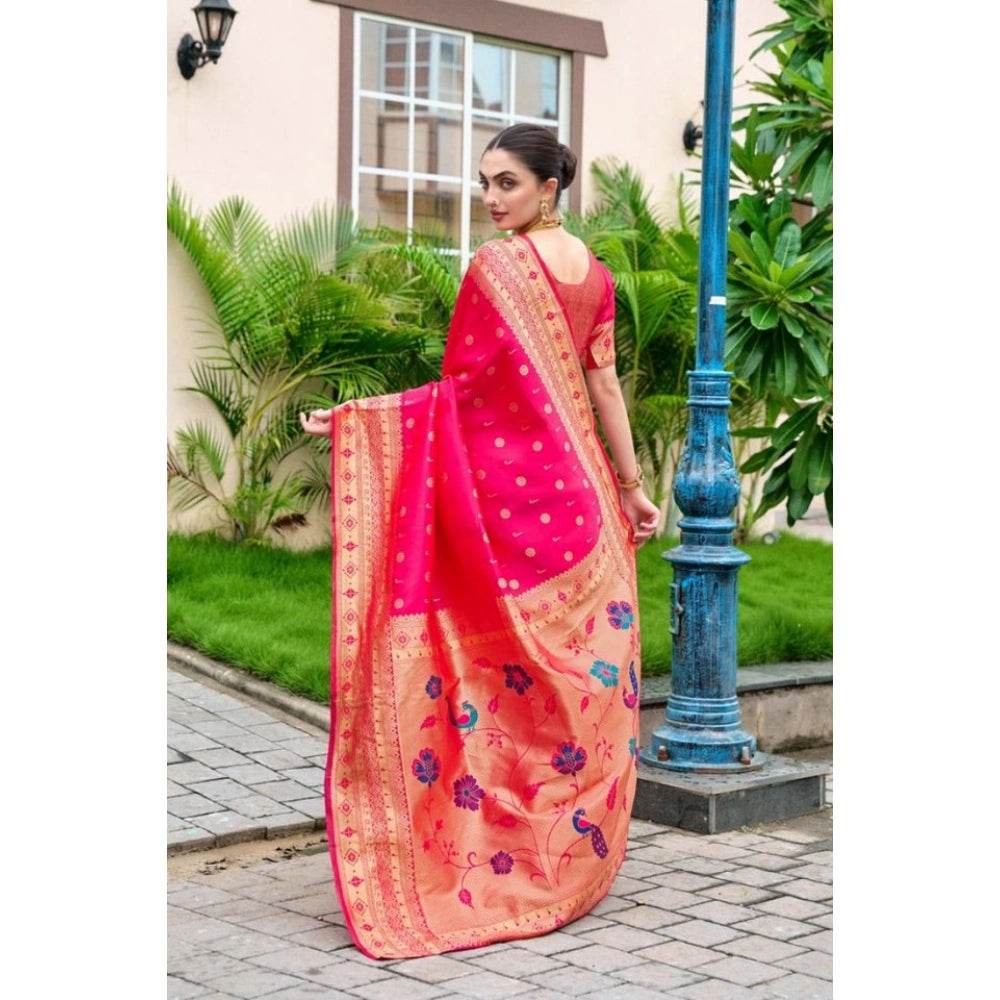 Generic Women's Silk Blend Zari Woven Saree With Unstitched Blouse 5.5Mtr (Red) - MYLUXURY LANE ENTERPRISE